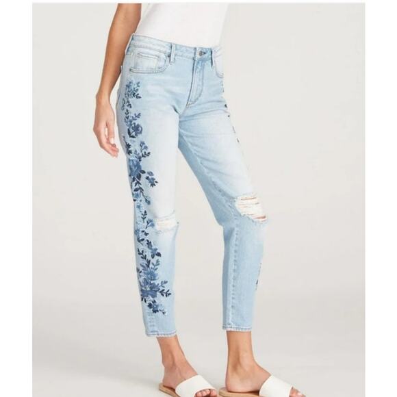 Driftwood Gizelle Jeans Size 29 High Rise Cropped Floral Embroidered Distressed - Picture 1 of 9